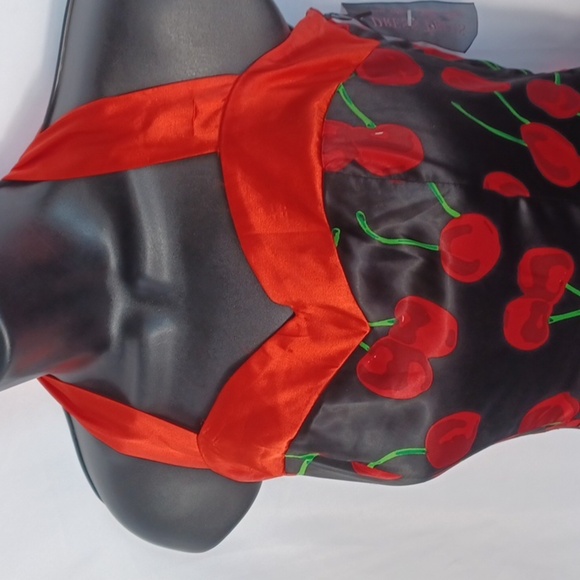 Dresstells 50s Women Cocktail Halter Dress, swing skirt, cherry pattern, corset - Picture 2 of 8